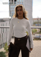 T-shirt à manches longues avec insert en dentelle - blanc cassé