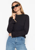 T-shirt à manches longues avec insert en dentelle - noir