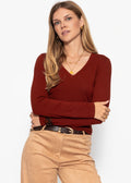 T-shirt à manches longues avec décolleté en V - bordeaux