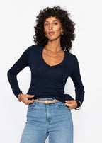 T-shirt à manches longues avec décolleté en V - bleu marine