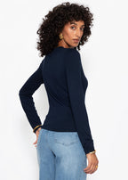 T-shirt à manches longues avec décolleté en V - bleu marine