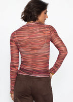 T-shirt à manches longues en mesh avec des rayures abstraites - baies