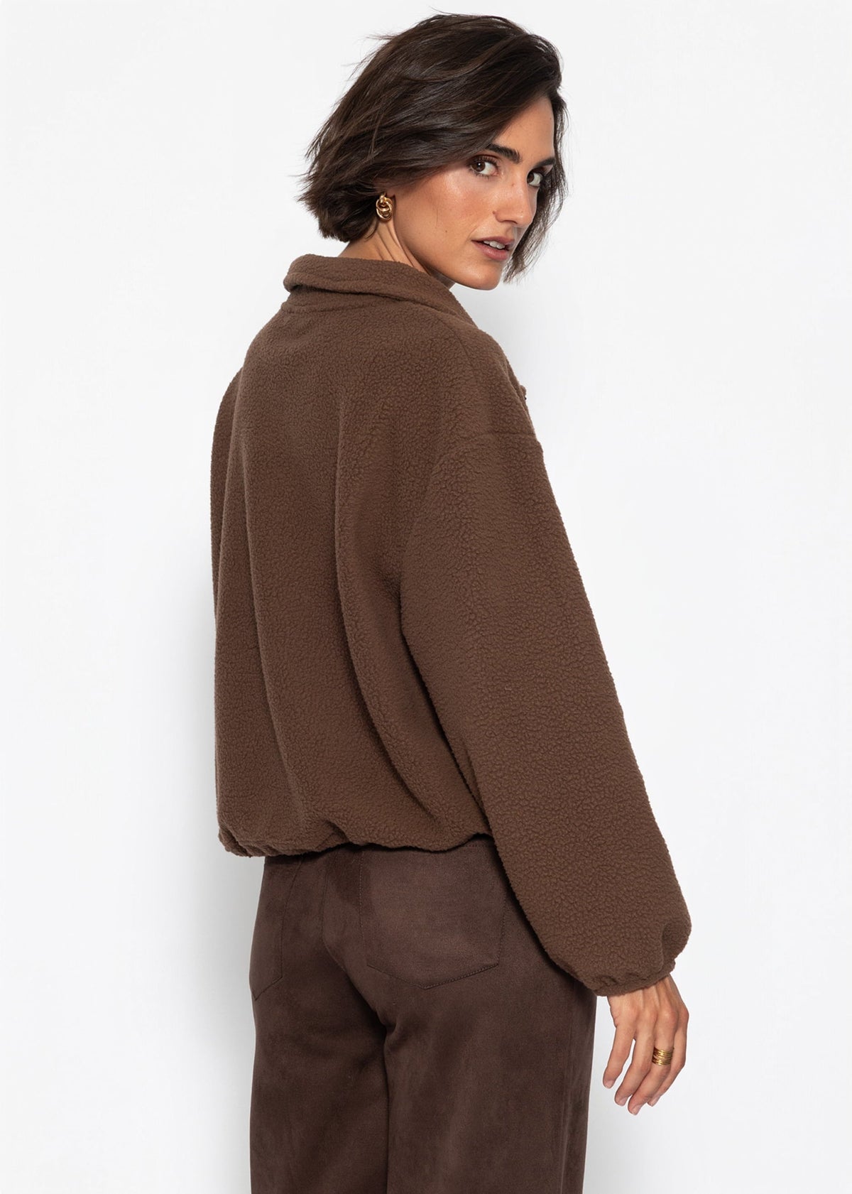 Sweat à capuche en polaire oversize avec fermeture éclair - marron