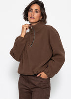 Sweat à capuche en polaire oversize avec fermeture éclair - marron