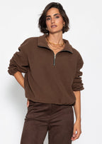 Sweat à capuche en polaire oversize avec fermeture éclair - marron