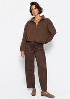 Sweat à capuche en polaire oversize avec fermeture éclair - marron