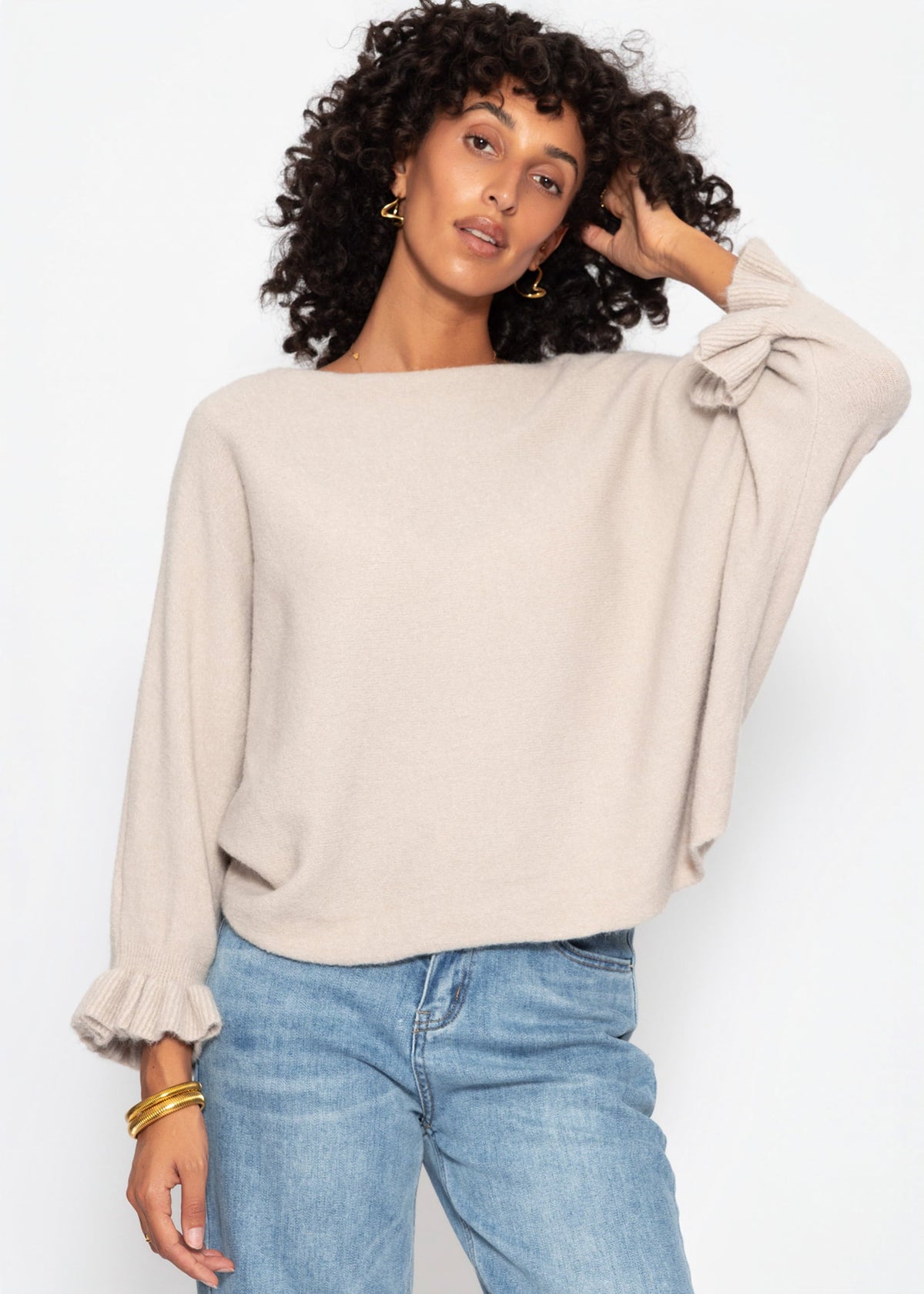 Pull oversize avec décolleté bateau - beige