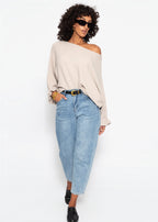 Pull oversize avec décolleté bateau - beige