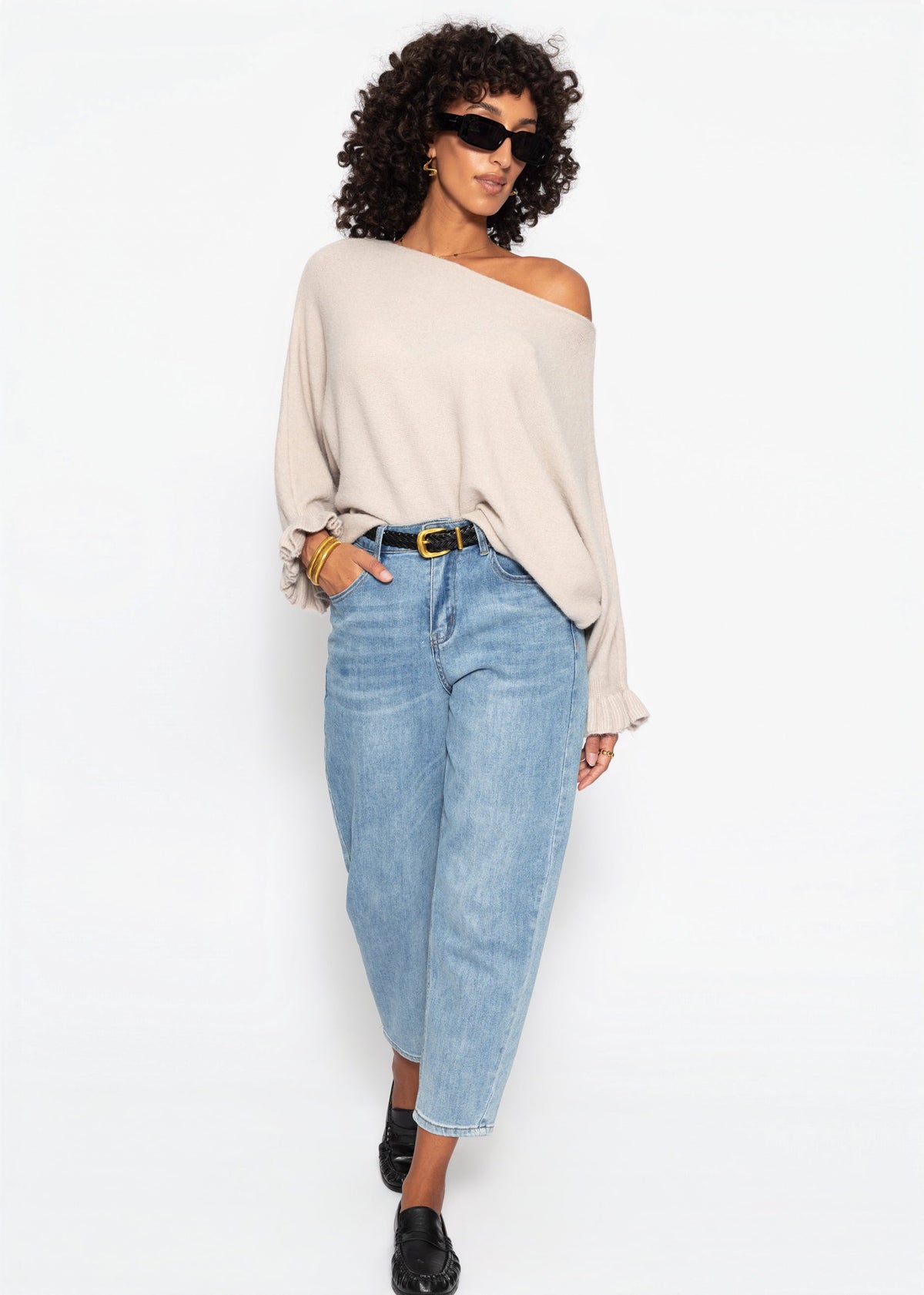 Pull oversize avec décolleté bateau - beige