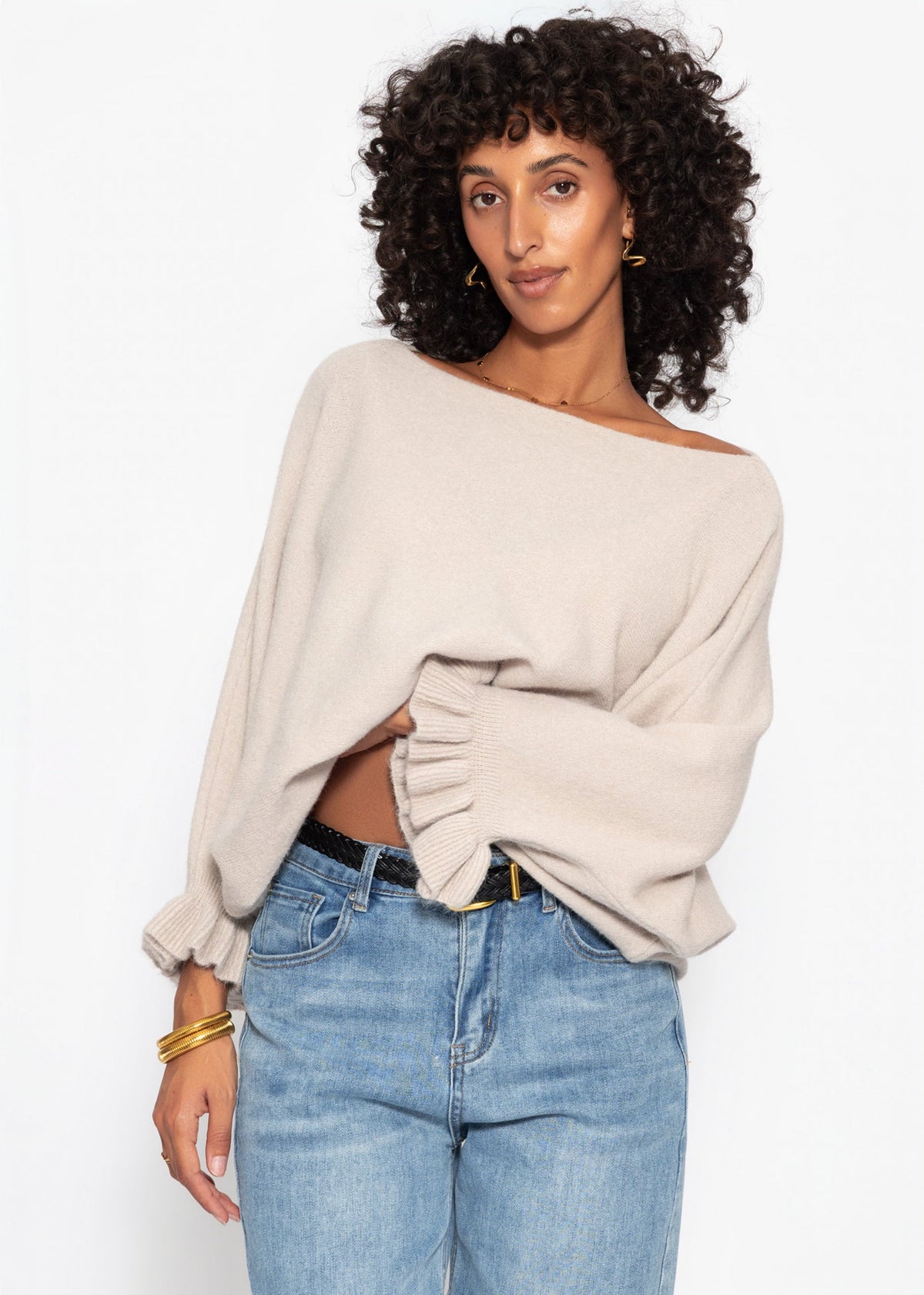 Pull oversize avec décolleté bateau - beige