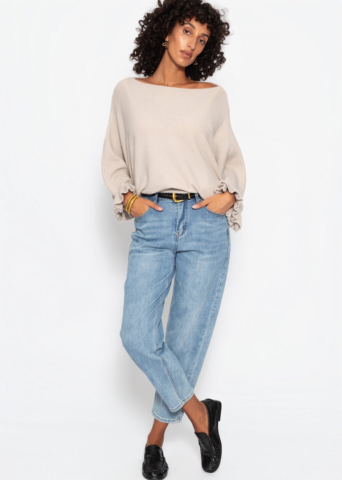 Pull oversize avec décolleté bateau - beige