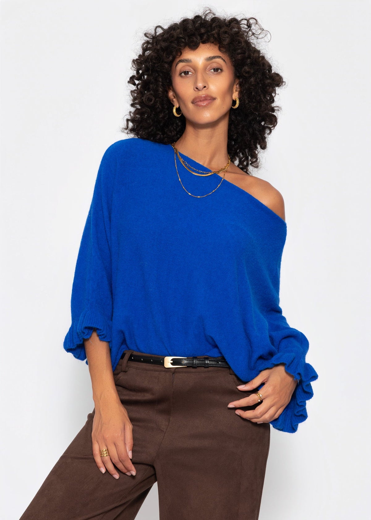 Pull oversize avec décolleté bateau - bleu cobalt