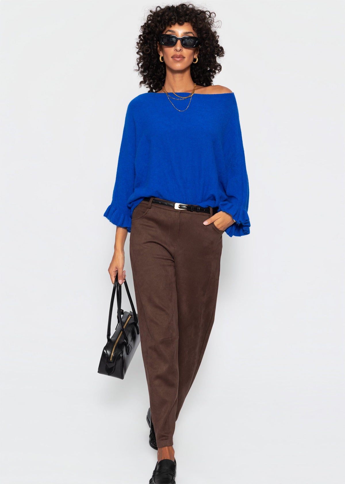Pull oversize avec décolleté bateau - bleu cobalt