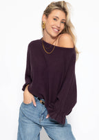 Pull oversized avec décolleté bateau - prune