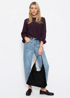 Pull oversized avec décolleté bateau - prune