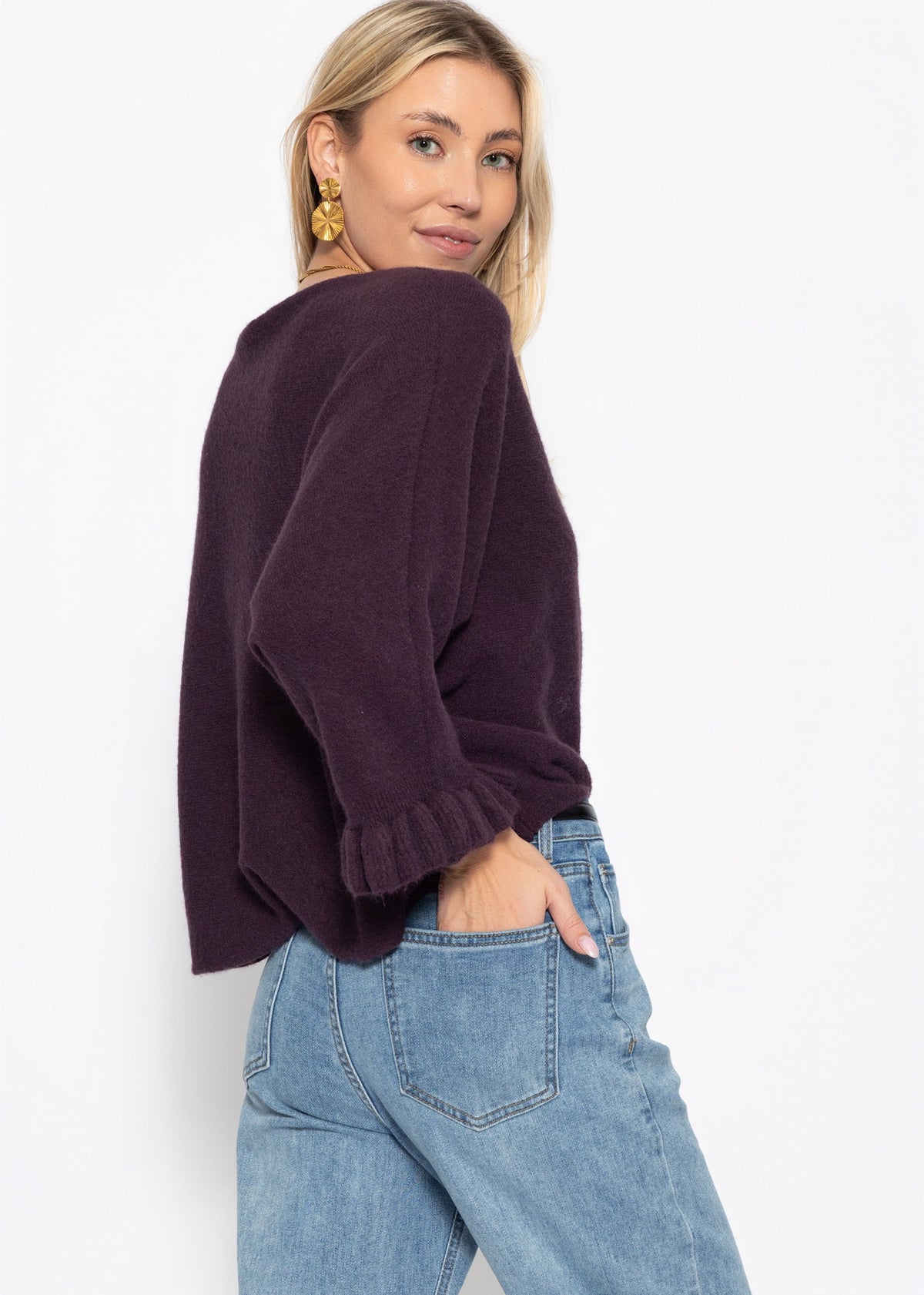 Pull oversized avec décolleté bateau - prune
