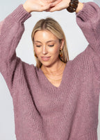 Pull oversize avec décolleté en V - vieux rose