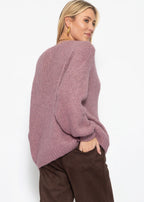Pull oversize avec décolleté en V - vieux rose