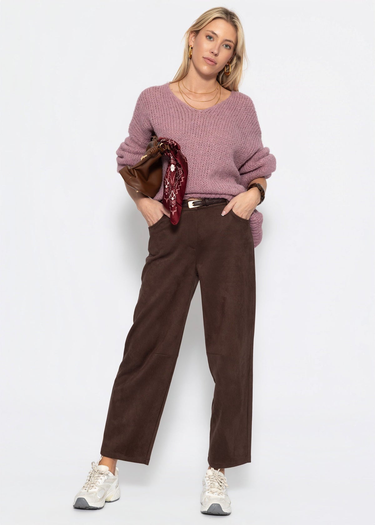 Pull oversize avec décolleté en V - vieux rose
