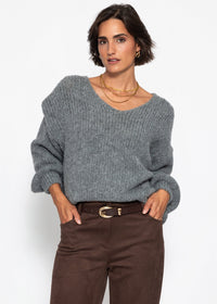 Pull oversize avec décolleté en V - gris foncé