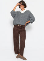 Pull oversize avec décolleté en V - gris foncé