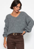 Pull oversize avec décolleté en V - gris foncé