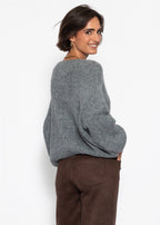 Pull oversize avec décolleté en V - gris foncé