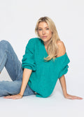 Pull oversize avec décolleté en V - pétrole