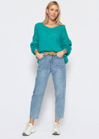 Pull oversize avec décolleté en V - pétrole