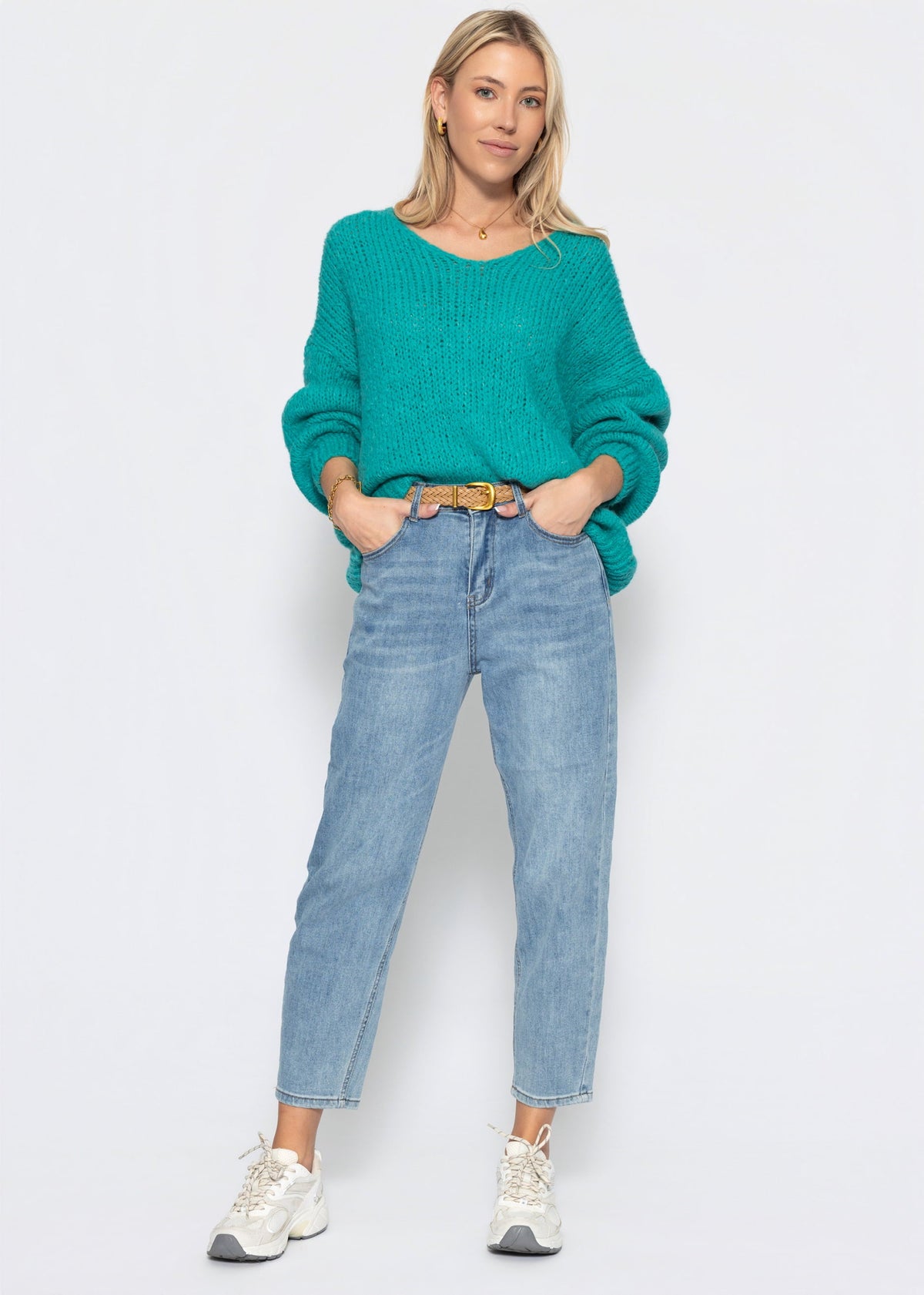 Pull oversize avec décolleté en V - pétrole