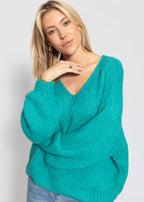 Pull oversize avec décolleté en V - pétrole