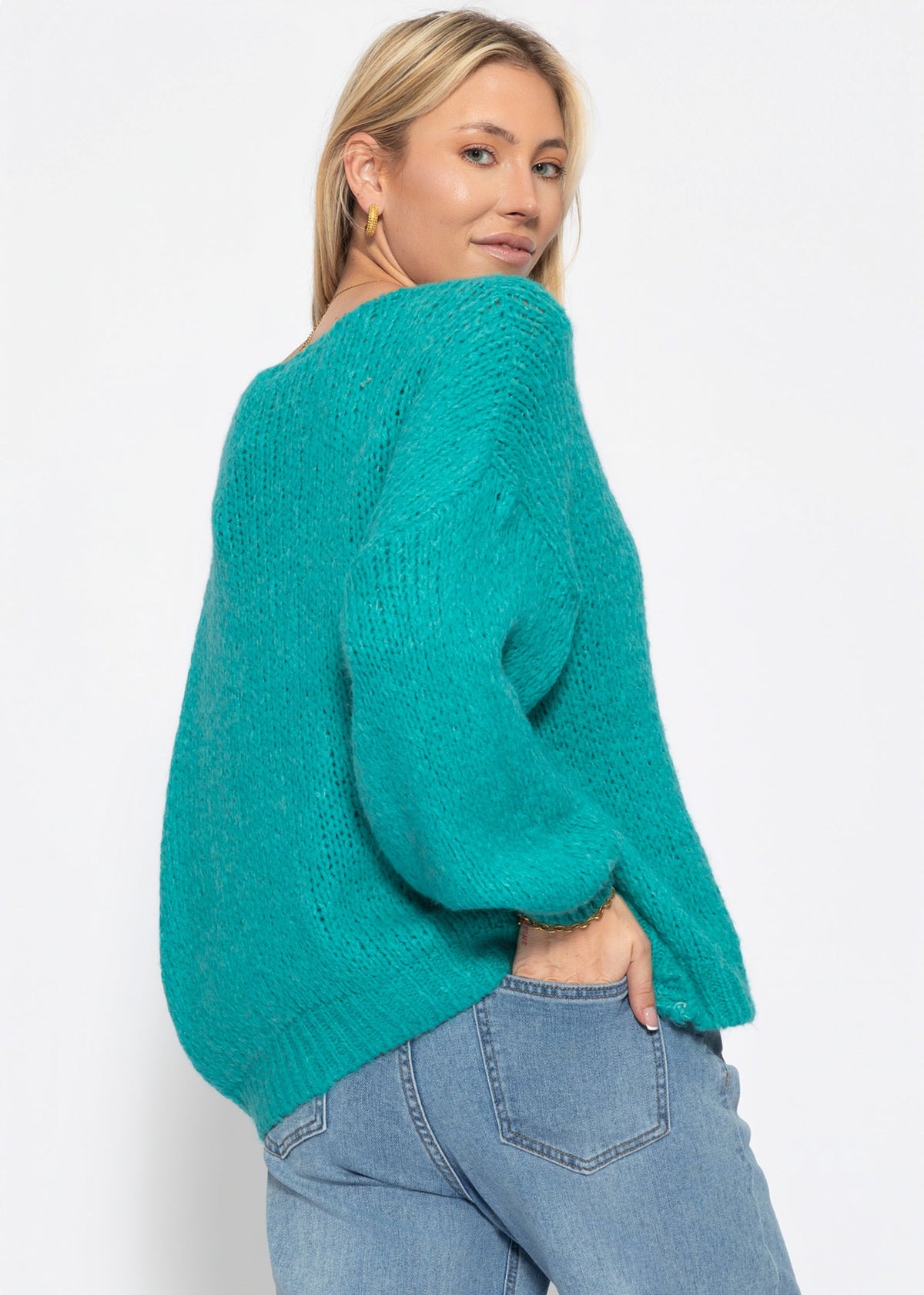Pull oversize avec décolleté en V - pétrole