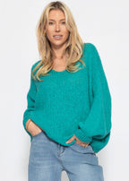 Pull oversize avec décolleté en V - pétrole