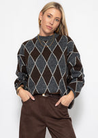 Pull en tricot oversize avec motif losange - gris-brun