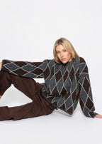 Pull en tricot oversize avec motif losange - gris-brun