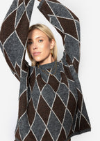 Pull en tricot oversize avec motif losange - gris-brun