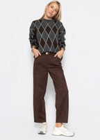 Pull en tricot oversize avec motif losange - gris-brun