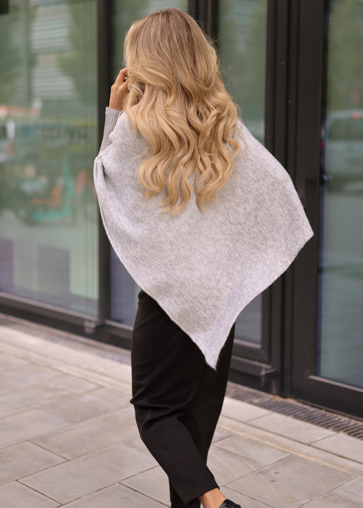 Poncho avec pourcentage de laine - gris