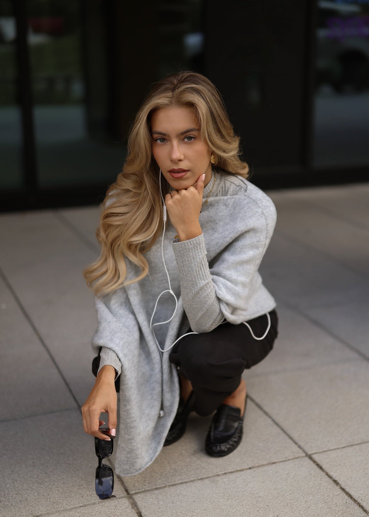 Poncho avec pourcentage de laine - gris