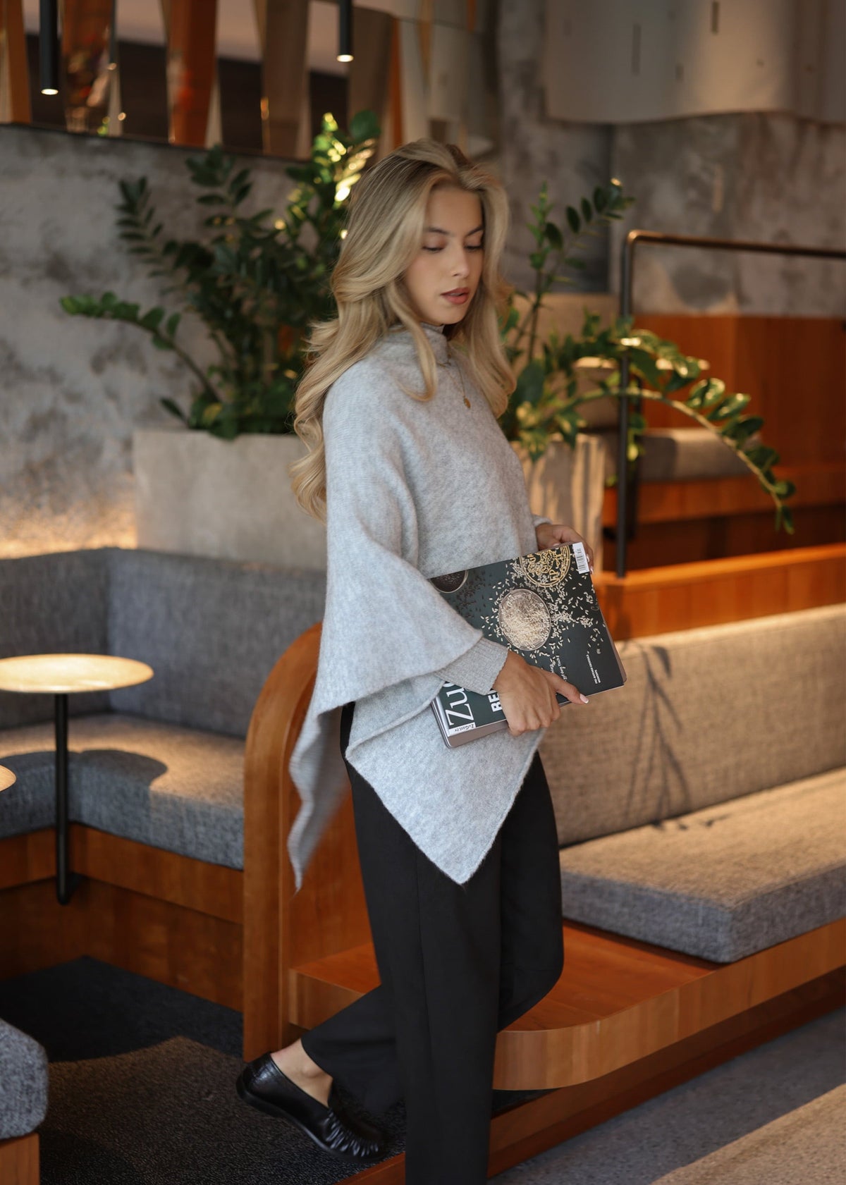 Poncho avec pourcentage de laine - gris