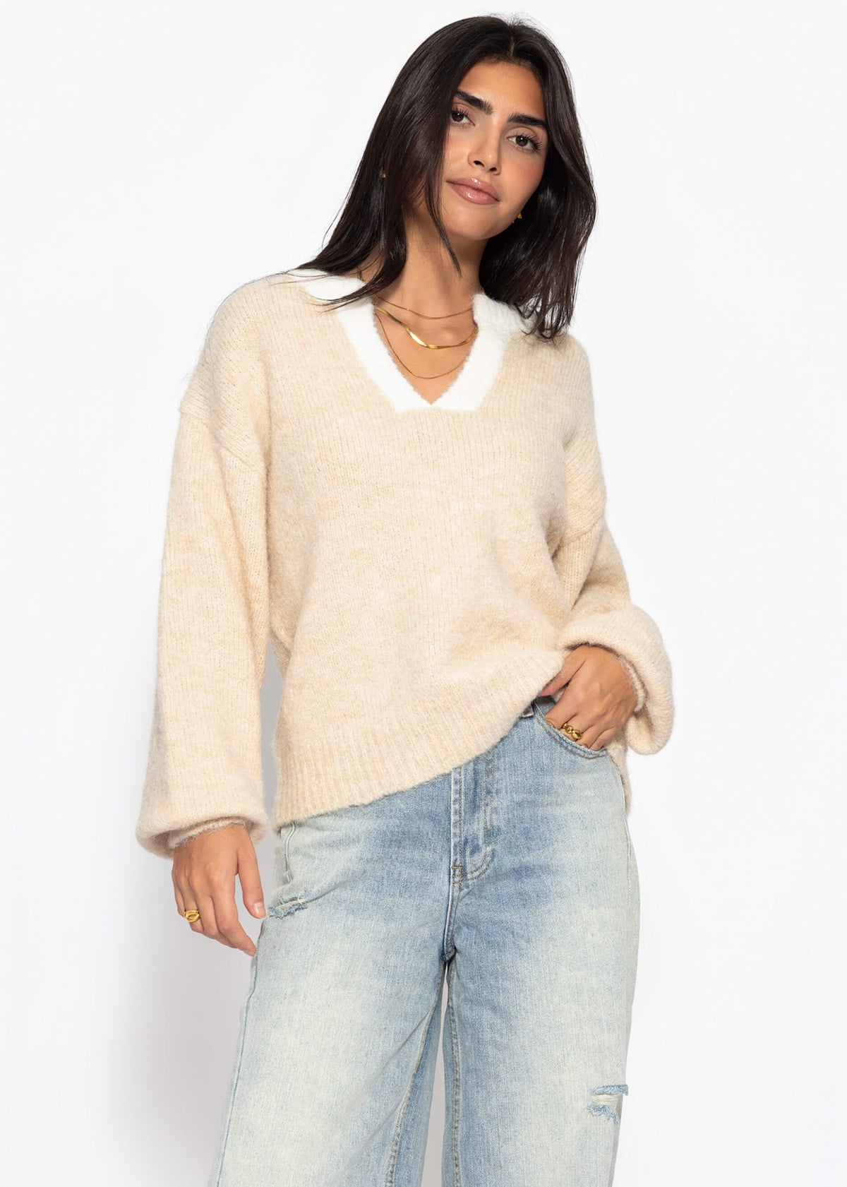 Pull avec bord - beige