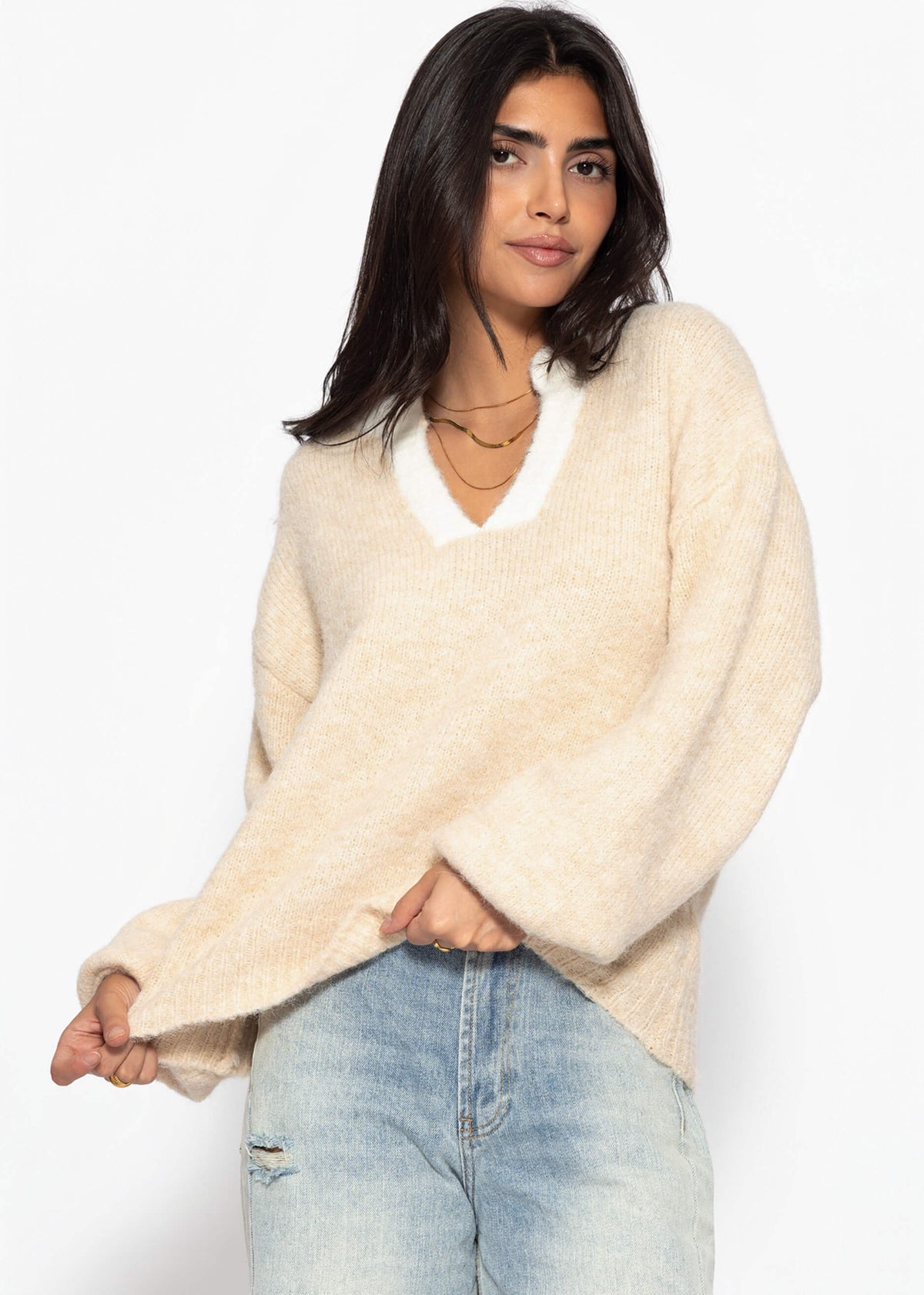 Pull avec bord - beige