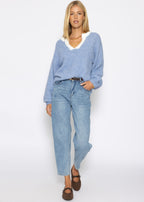 Pull avec bordure - bleu jean