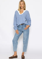 Pull avec bordure - bleu jean