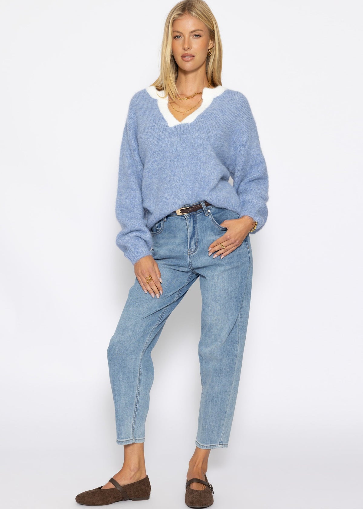 Pull avec bordure - bleu jean