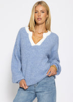 Pull avec bordure - bleu jean