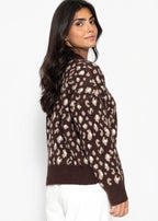 Pull à large côtes et motif léopard - marron