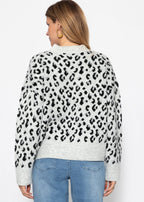 Pull à large rib et motif léopard - gris clair