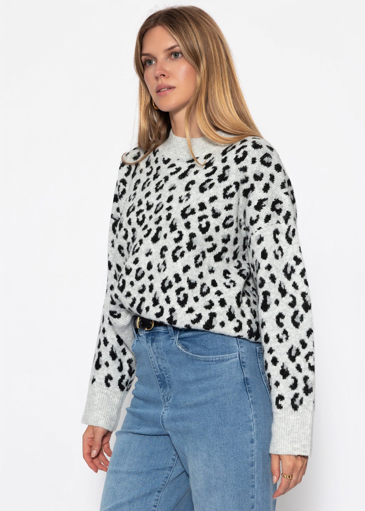 Pull à large rib et motif léopard - gris clair