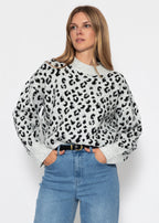 Pull à large rib et motif léopard - gris clair